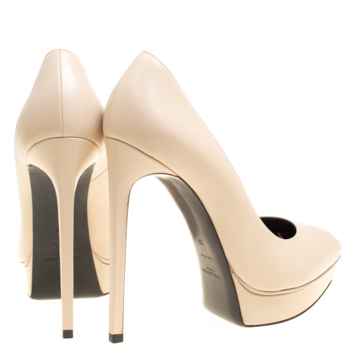 مملوكة مسبقًا Saint Laurent Paris Cream Leather Janis 105 Platform Pumps Size 39