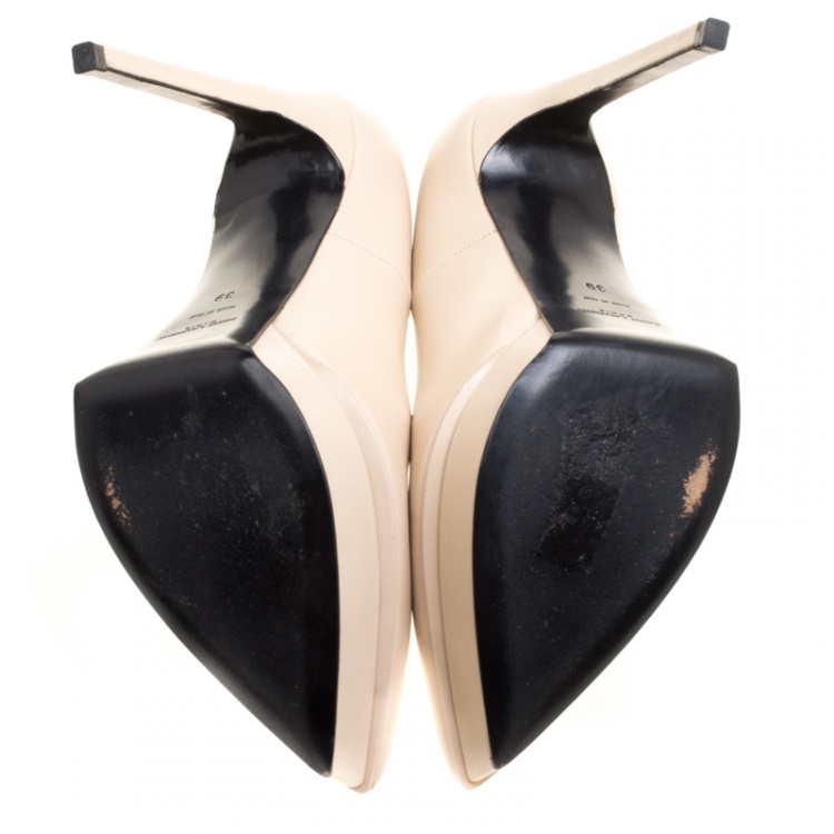 مملوكة مسبقًا Saint Laurent Paris Cream Leather Janis 105 Platform Pumps Size 39