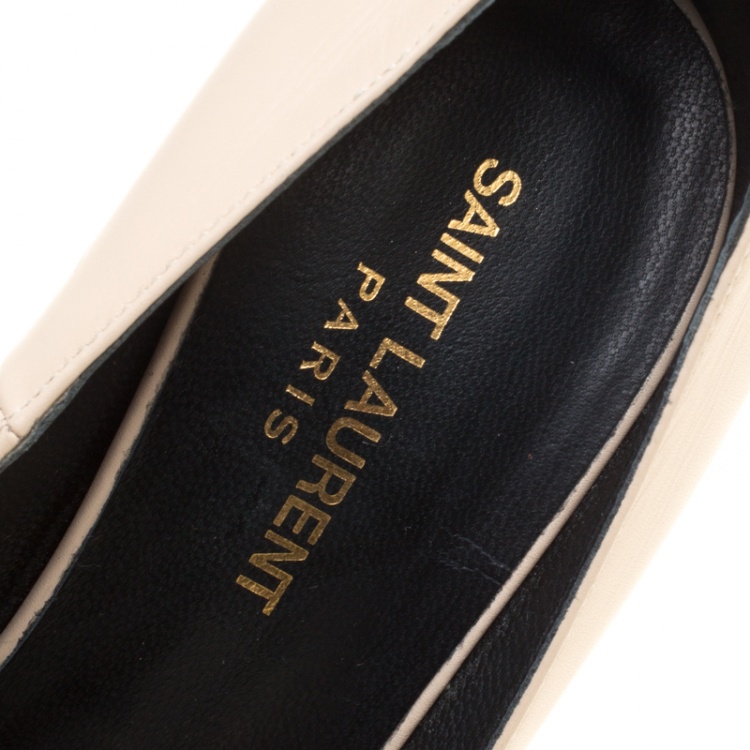 مملوكة مسبقًا Saint Laurent Paris Cream Leather Janis 105 Platform Pumps Size 39