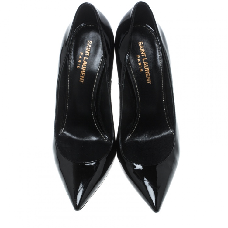 Pre Owned Saint Laurent Paris Black Patent Leather Opyum  Pointed Toe Pumps Size 38