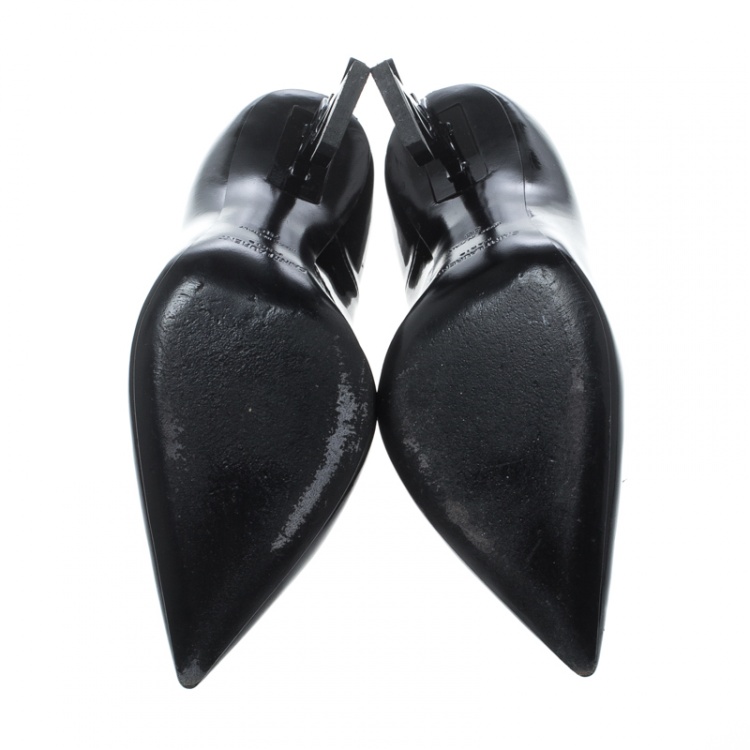 Pre Owned Saint Laurent Paris Black Patent Leather Opyum  Pointed Toe Pumps Size 38