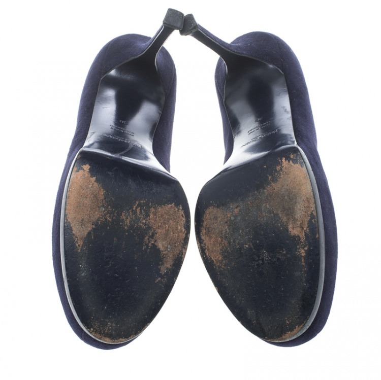 Pre Owned Saint Laurent Paris Oxford Blue Suede Tribtoo Platform Pumps Size 38