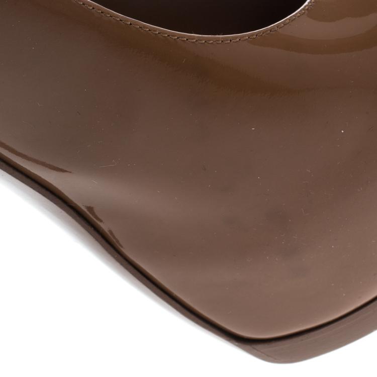 Pre Owned Saint Laurent Paris Brown Patent Leather Tribtoo Platform Pumps Size 38