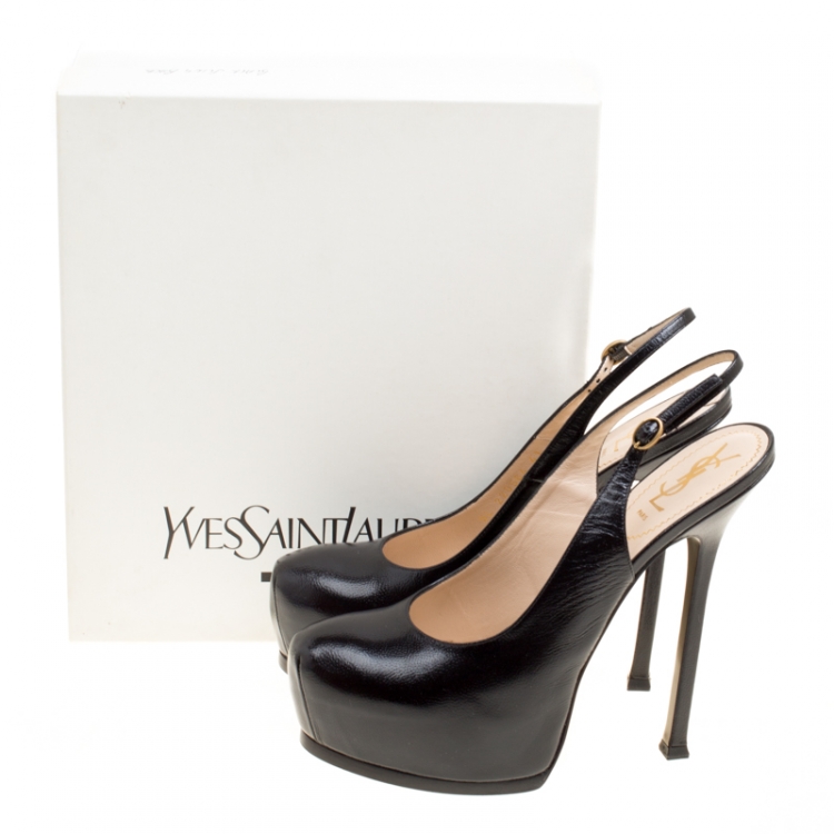 Pre Owned Saint Laurent Paris Black Leather Tribtoo Slingback Platform Sandals Size 41