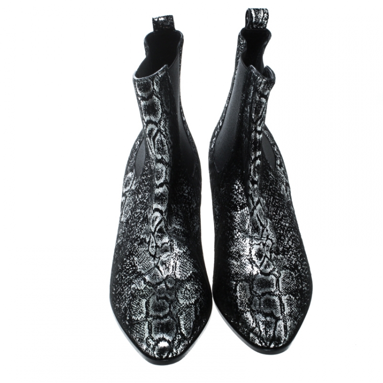 Pre Owned Saint Laurent Paris Black/Sliver Suede Ankle Boots Size 39