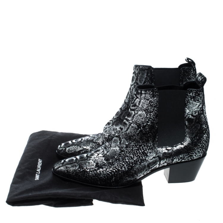 Pre Owned Saint Laurent Paris Black/Sliver Suede Ankle Boots Size 39