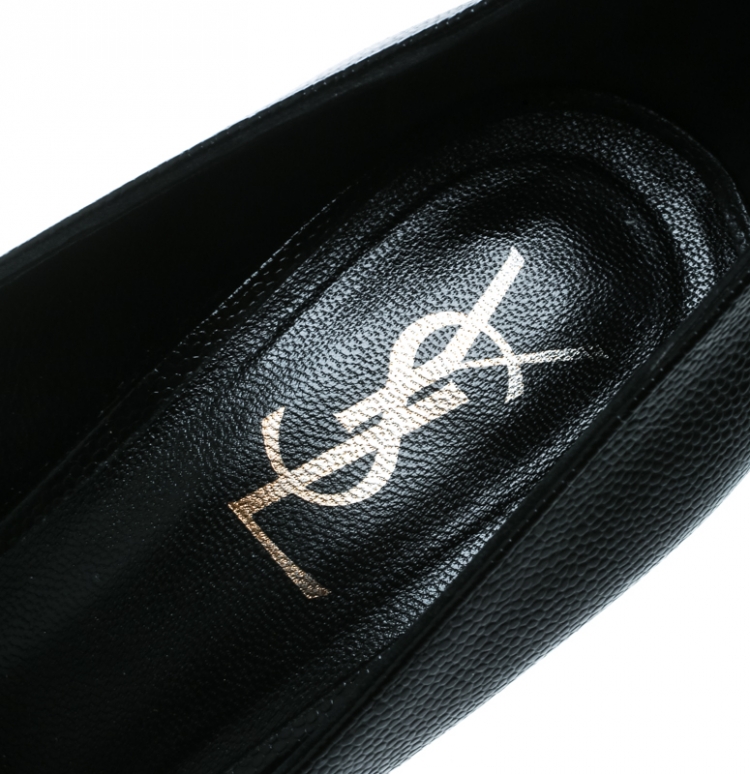 Pre Owned Saint Laurent Paris Black Leather Tribtoo Platform Pumps Size 38.5