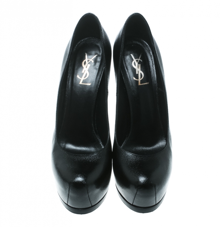 Pre Owned Saint Laurent Paris Black Leather Tribtoo Platform Pumps Size 38.5