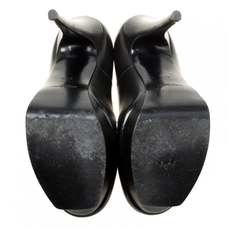 مملوكة مسبقًا Saint Laurent Paris Black Leather Tribute Platform Pumps Size 37.5