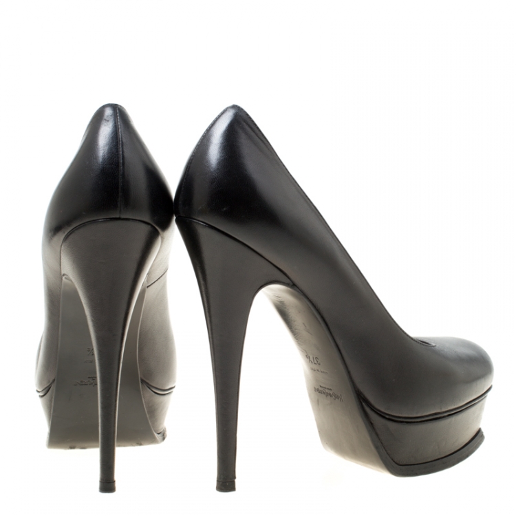 مملوكة مسبقًا Saint Laurent Paris Black Leather Tribute Platform Pumps Size 37.5
