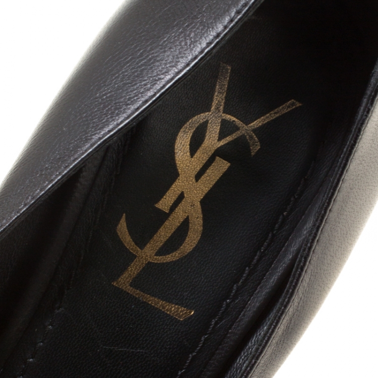 مملوكة مسبقًا Saint Laurent Paris Black Leather Tribute Platform Pumps Size 37.5