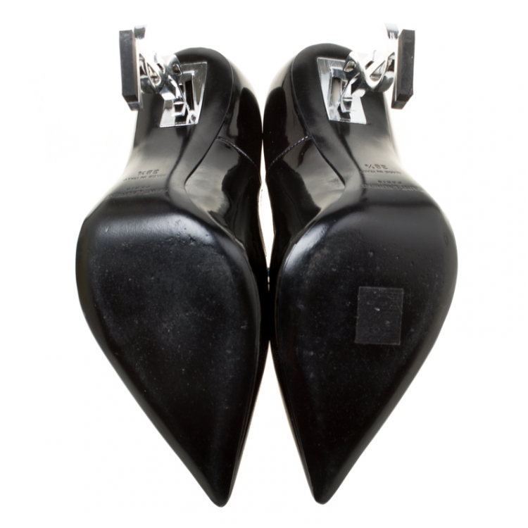 Pre Owned Saint Laurent Paris Black Patent Leather Opyum Pointed Toe Pumps Size 38.5