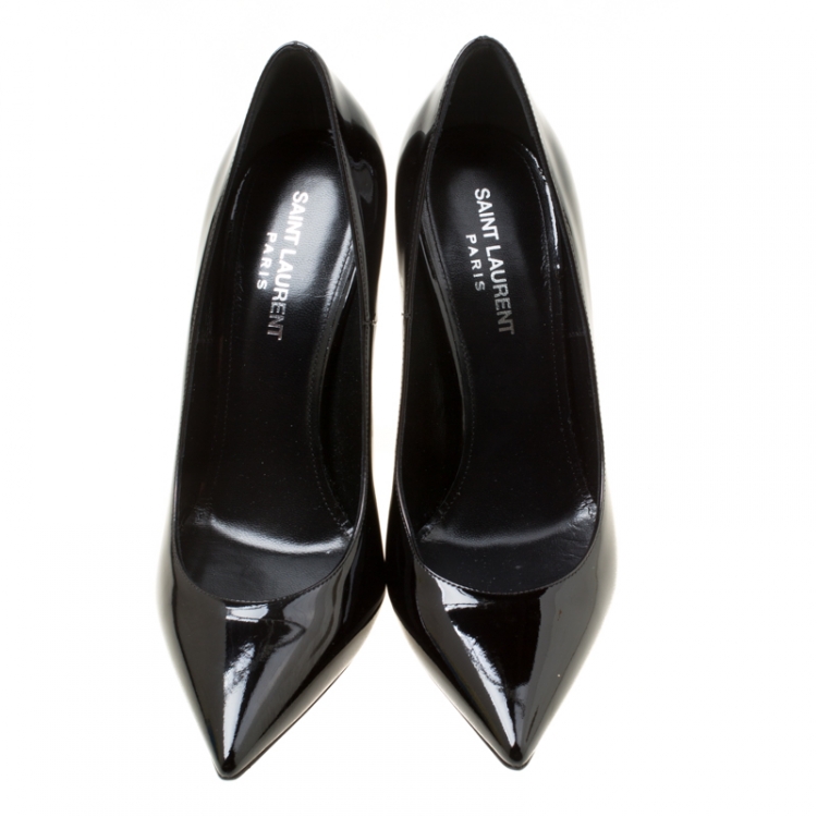 Pre Owned Saint Laurent Paris Black Patent Leather Opyum Pointed Toe Pumps Size 38.5