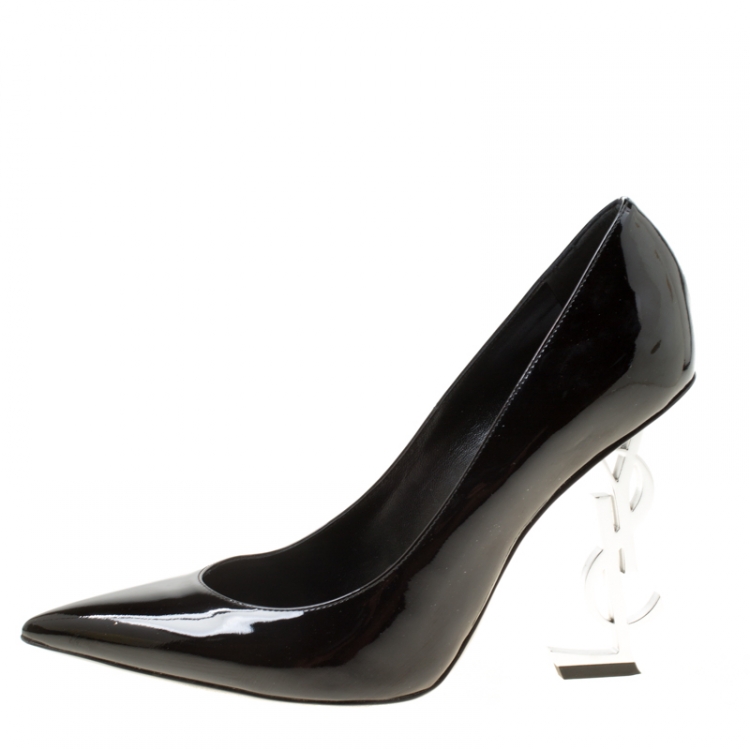 Pre Owned Saint Laurent Paris Black Patent Leather Opyum Pointed Toe Pumps Size 38.5