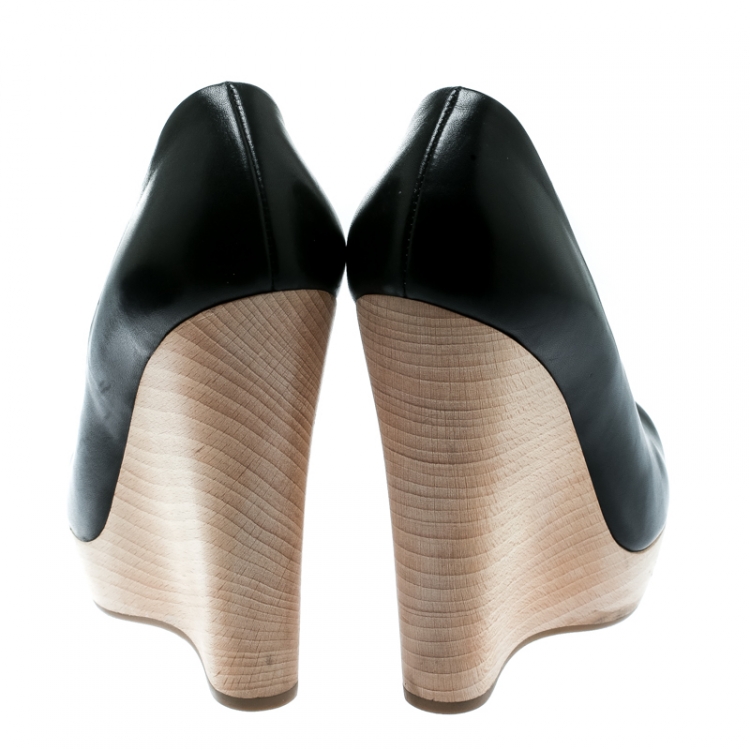 Pre Owned Saint Laurent Paris Black Leather Maryna Wedge Pumps Size 37