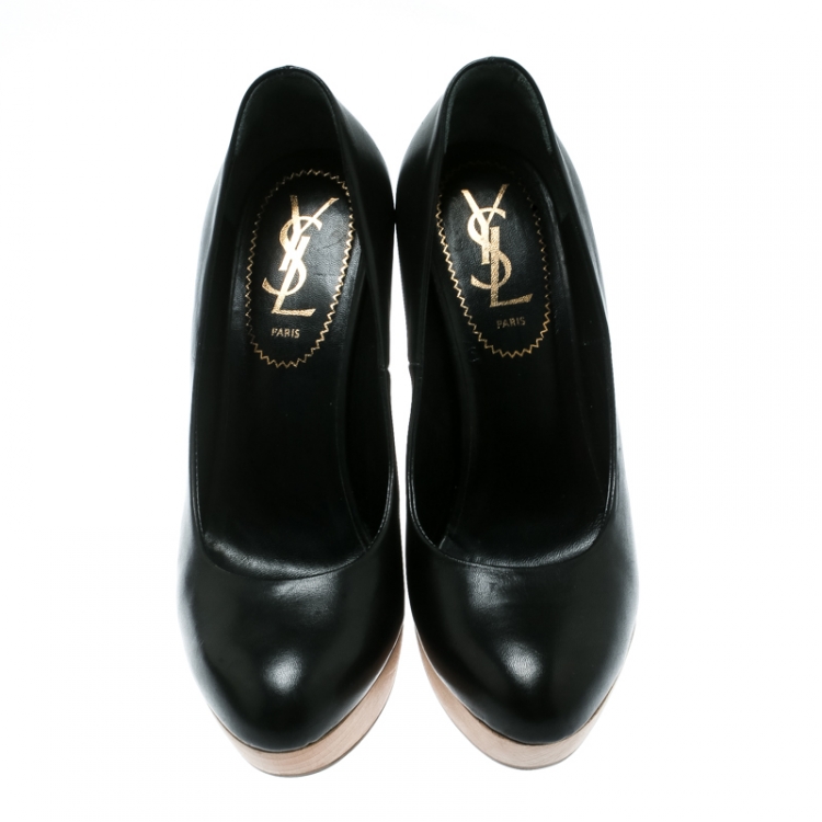 Pre Owned Saint Laurent Paris Black Leather Maryna Wedge Pumps Size 37