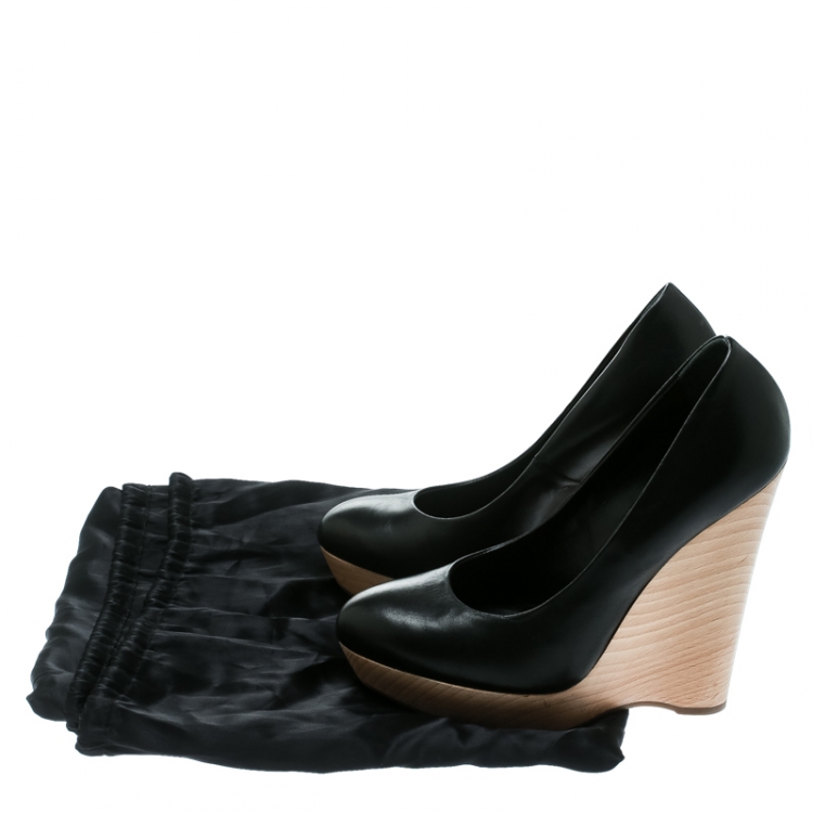 Pre Owned Saint Laurent Paris Black Leather Maryna Wedge Pumps Size 37