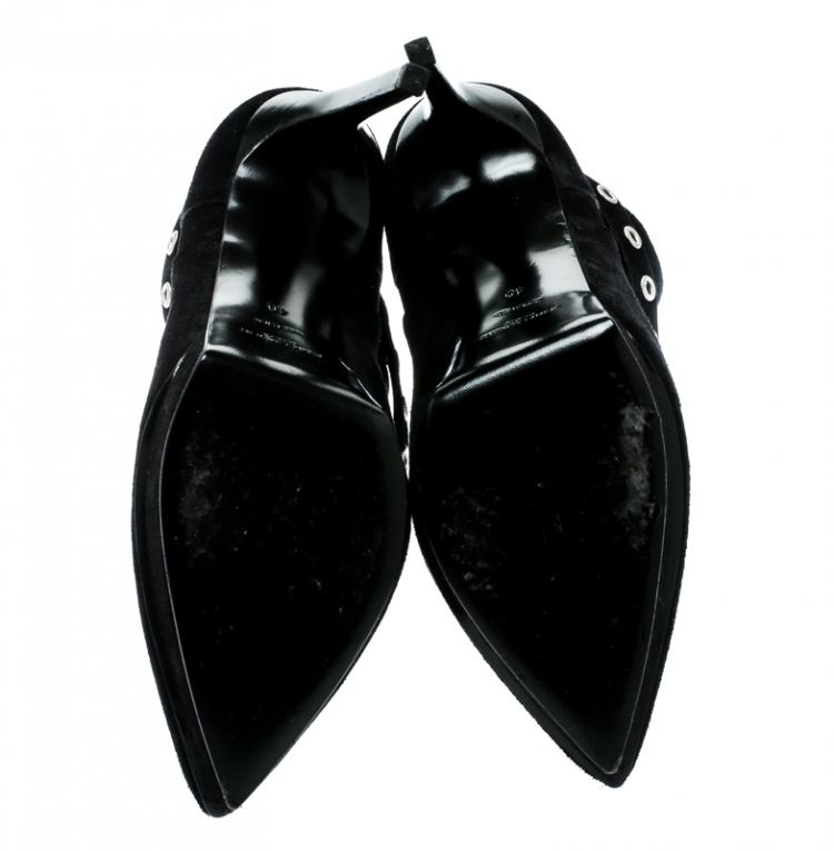 Pre Owned Saint Laurent Paris Black Suede Duckiess Eyelet Detail Ankle Booties Size 40