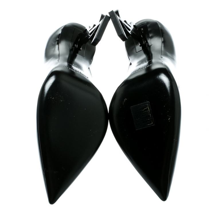 Pre Owned Saint Laurent Paris Black Patent Leather Opyum Pointed Toe Pumps Size 38