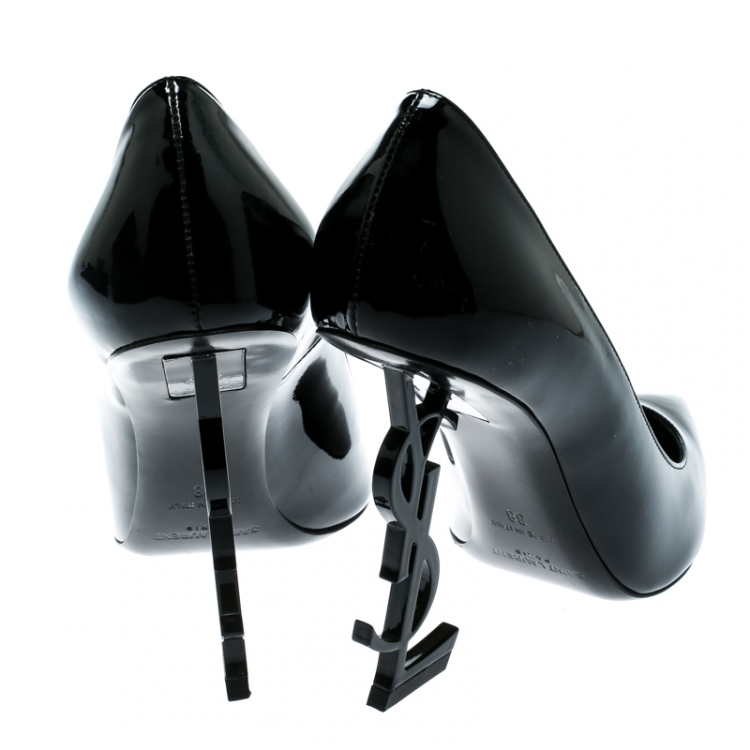 Pre Owned Saint Laurent Paris Black Patent Leather Opyum Pointed Toe Pumps Size 38