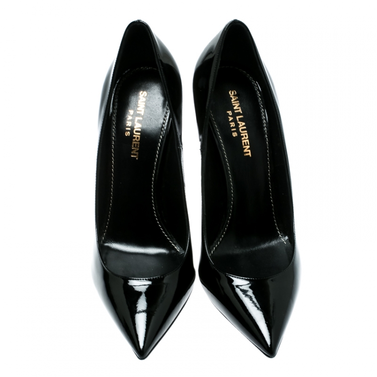 Pre Owned Saint Laurent Paris Black Patent Leather Opyum Pointed Toe Pumps Size 38
