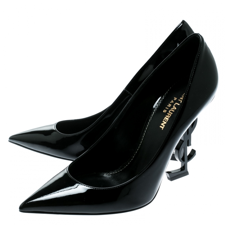 Pre Owned Saint Laurent Paris Black Patent Leather Opyum Pointed Toe Pumps Size 38