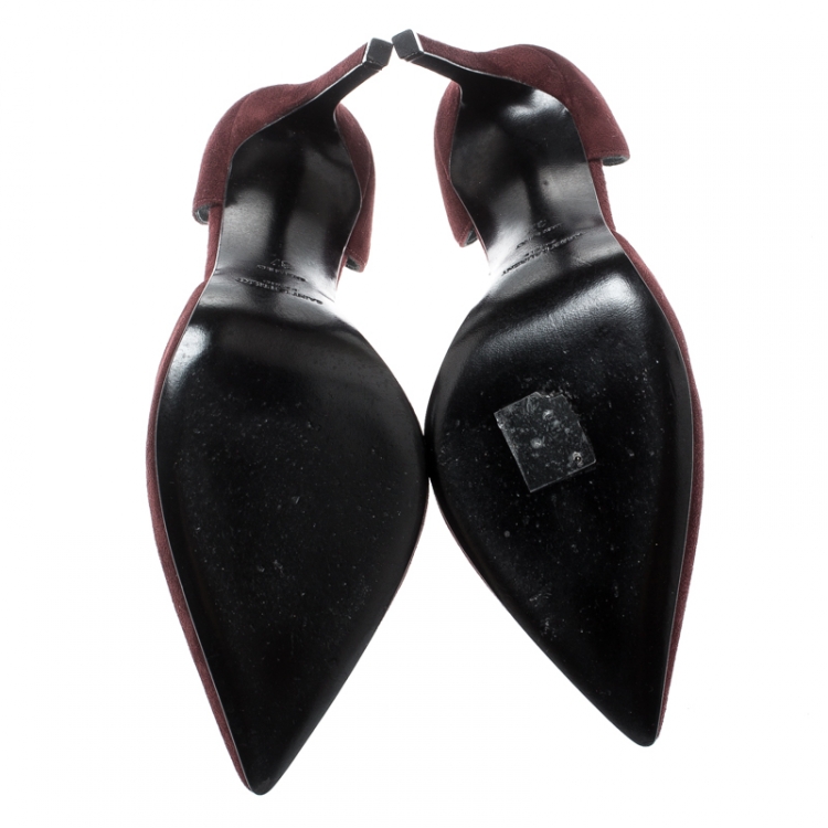 Pre Owned Saint Laurent Paris Burgundy Suede D'orsay Pointed Toe Pumps Size 37