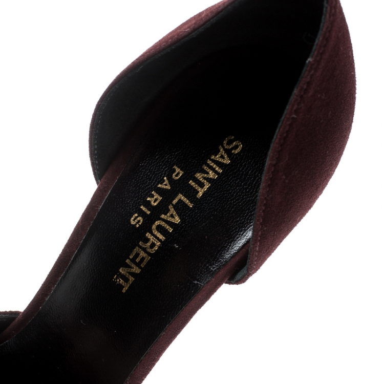 Pre Owned Saint Laurent Paris Burgundy Suede D'orsay Pointed Toe Pumps Size 37