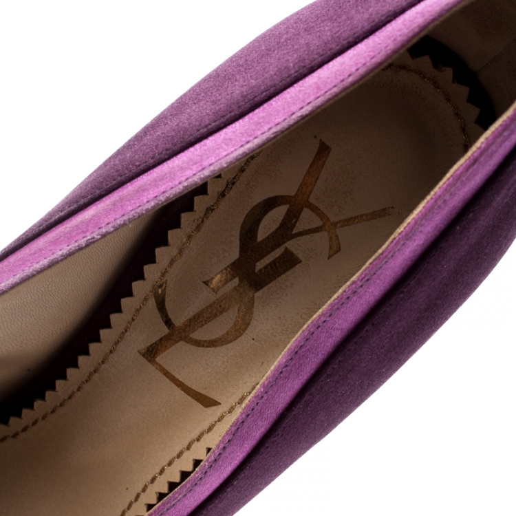 Pre Owned Saint Laurent Paris Purple Satin Bow Pointed Toe Pumps Size 38