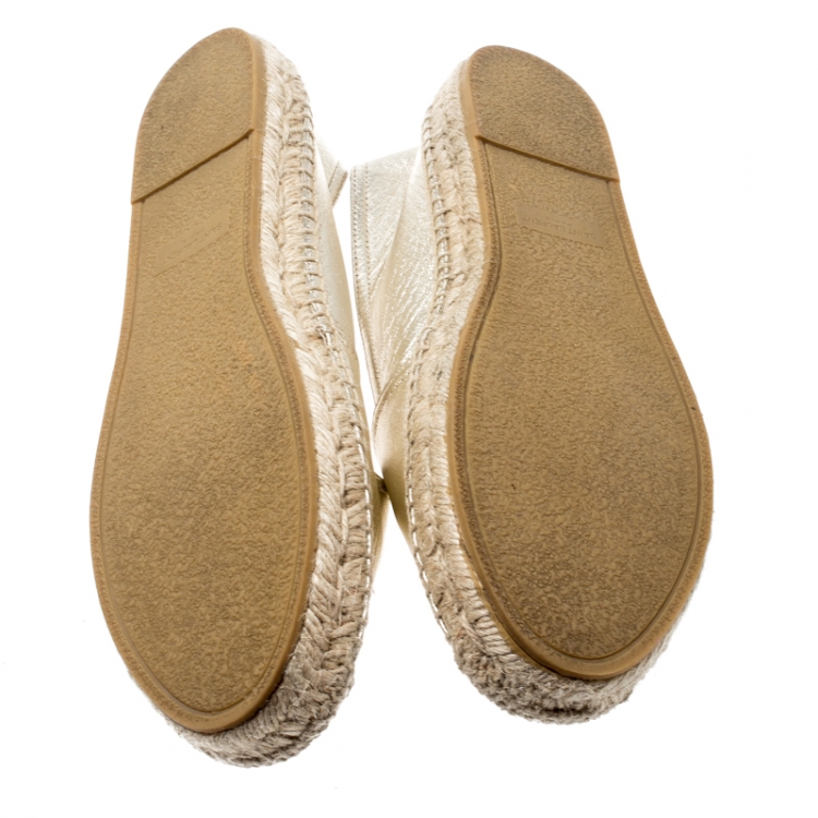 Pre Owned Saint Laurent Paris Metallic Gold Leather Logo Espadrilles Size 40