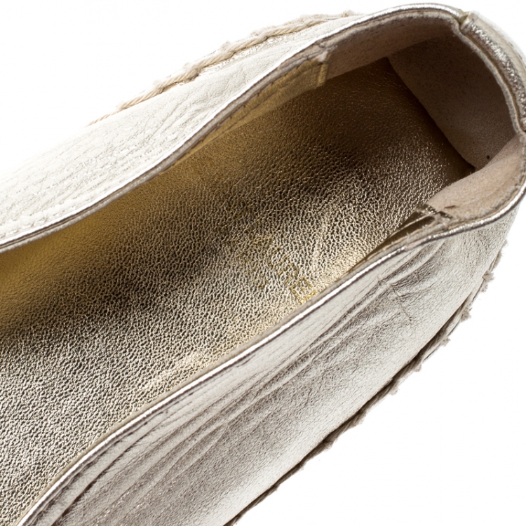 Pre Owned Saint Laurent Paris Metallic Gold Leather Logo Espadrilles Size 40