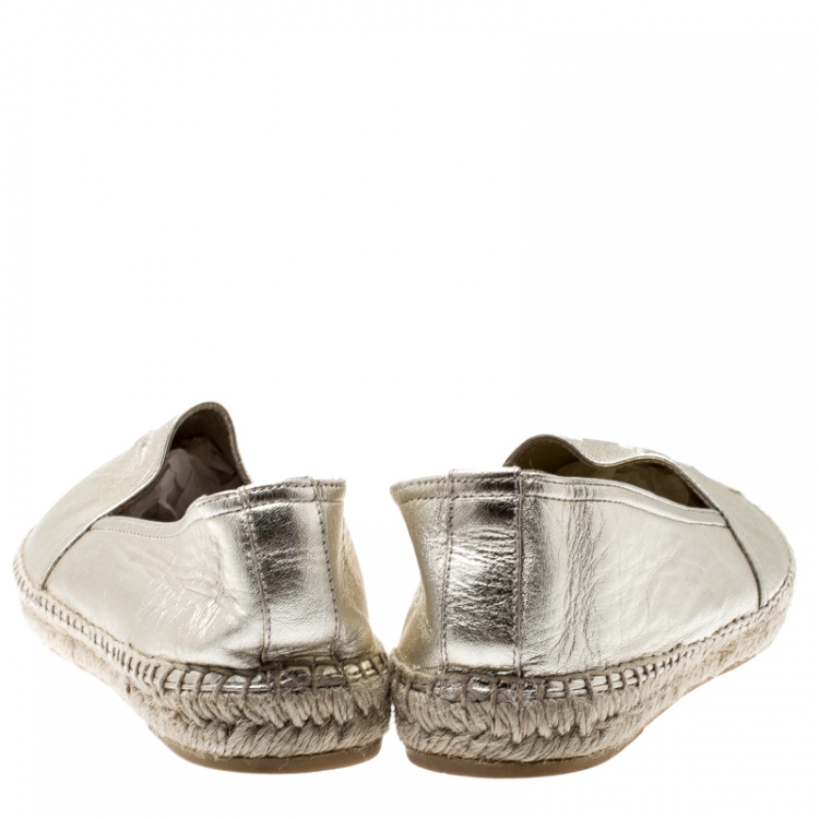 Pre Owned Saint Laurent Paris Metallic Gold Leather Logo Espadrilles Size 40