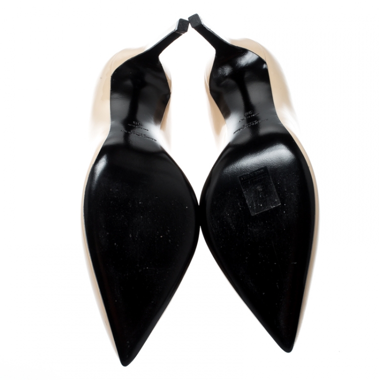 Pre Owned Saint Laurent Paris Beige Patent Leather Paris Skinny Pointed Toe Pumps Size 39