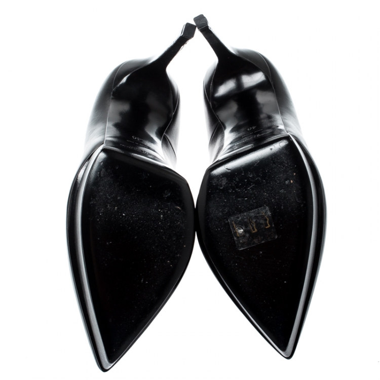 Pre Owned Saint Laurent Paris Black Leather Janis Pointed Toe Platform Pumps Size 40