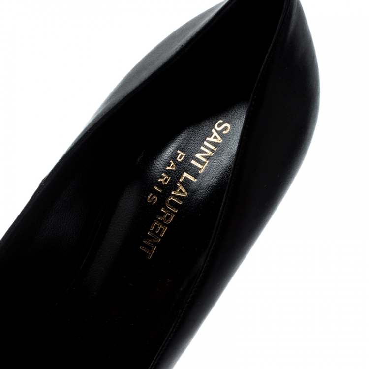Pre Owned Saint Laurent Paris Black Leather Janis Pointed Toe Platform Pumps Size 40