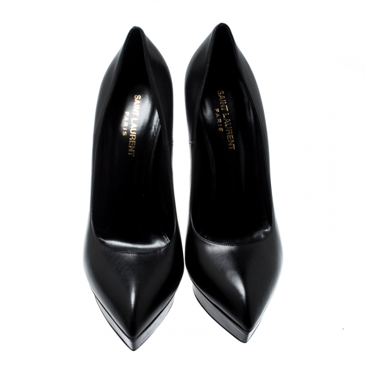 Pre Owned Saint Laurent Paris Black Leather Janis Pointed Toe Platform Pumps Size 40