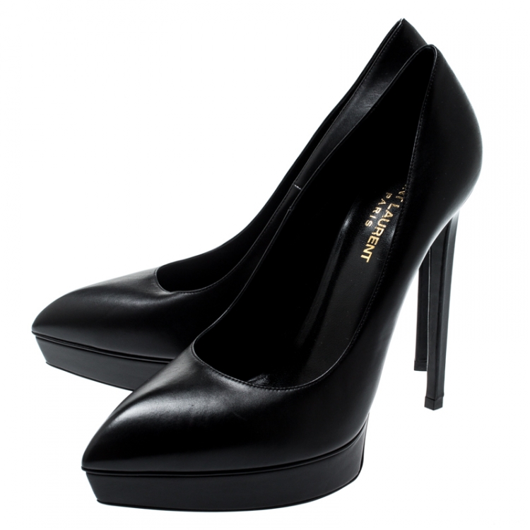 Pre Owned Saint Laurent Paris Black Leather Janis Pointed Toe Platform Pumps Size 40