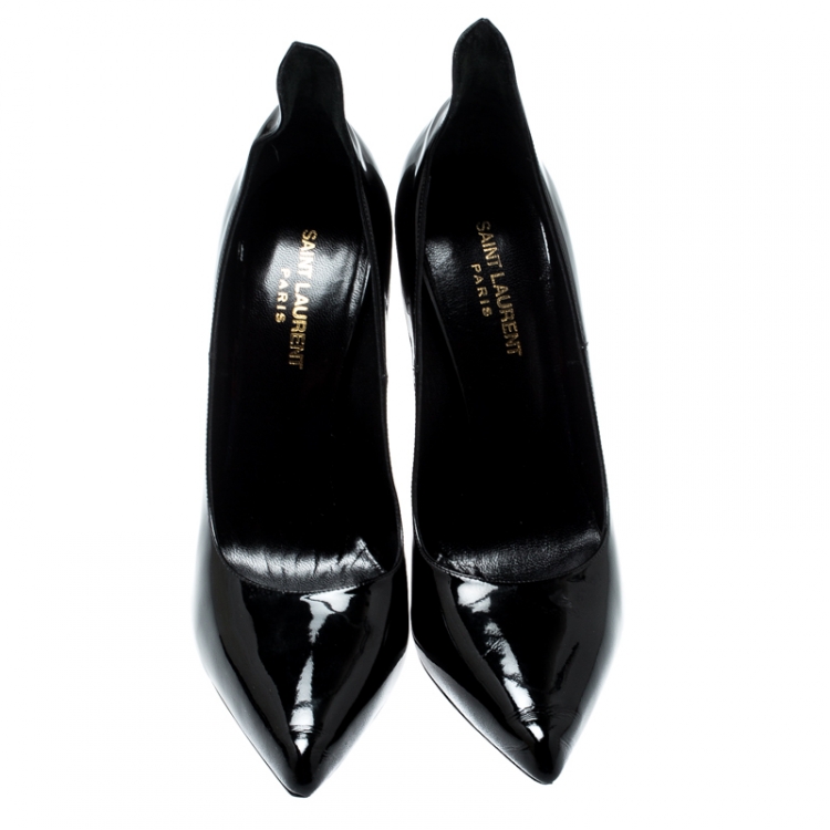 Pre Owned Saint Laurent Paris Black Patent Leather Thorn Pointed Toe Pumps Size 39.5