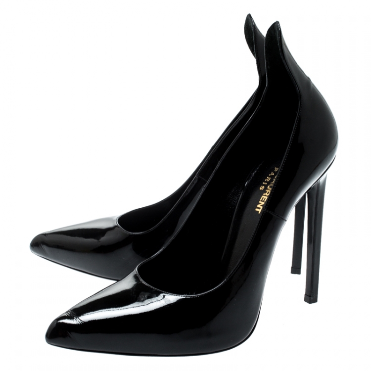 Pre Owned Saint Laurent Paris Black Patent Leather Thorn Pointed Toe Pumps Size 39.5