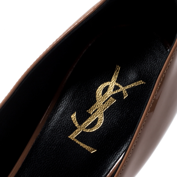 مملوكة مسبقًا Saint Laurent Paris Beige Patent Leather Tribtoo Platform Pumps Size 39.5