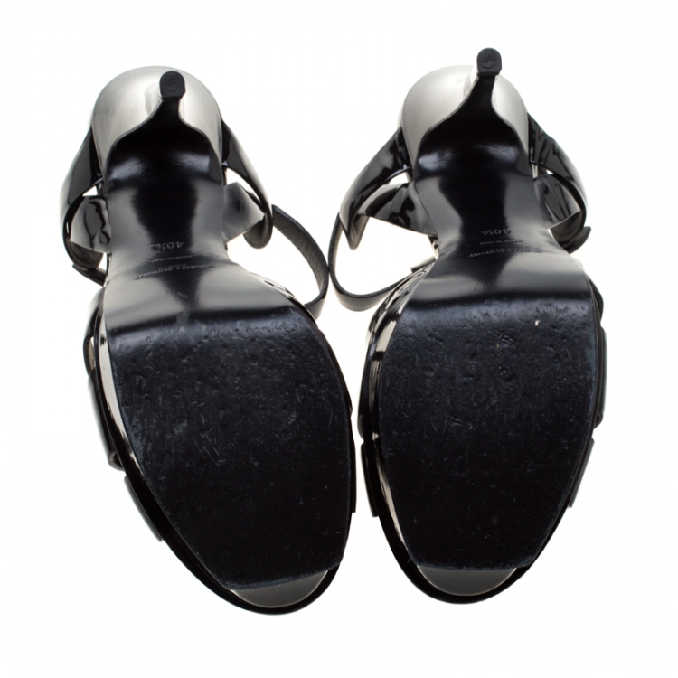 Pre Owned Saint Laurent Paris Black Patent Leather Tribute Platform Sandals Size 40.5