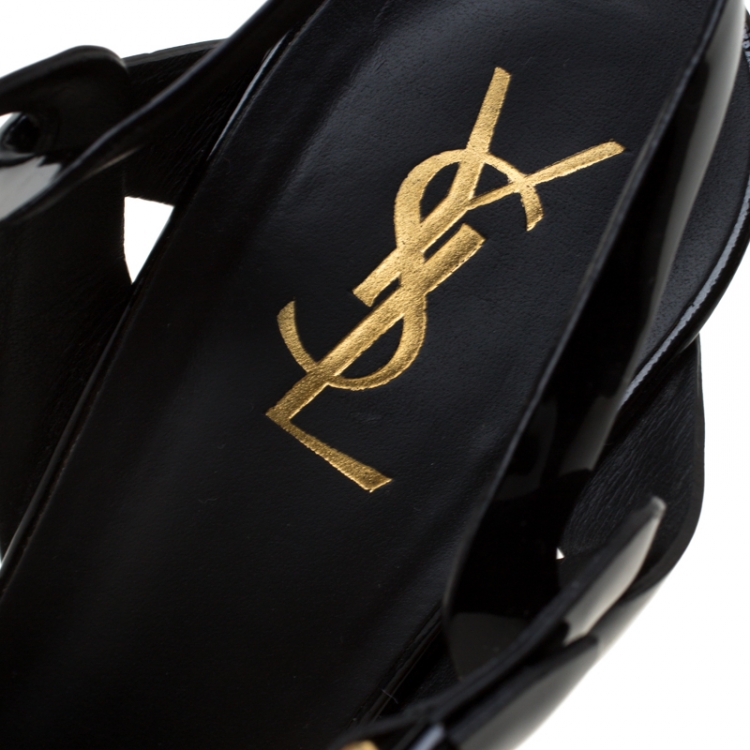 Pre Owned Saint Laurent Paris Black Patent Leather Tribute Platform Sandals Size 40.5