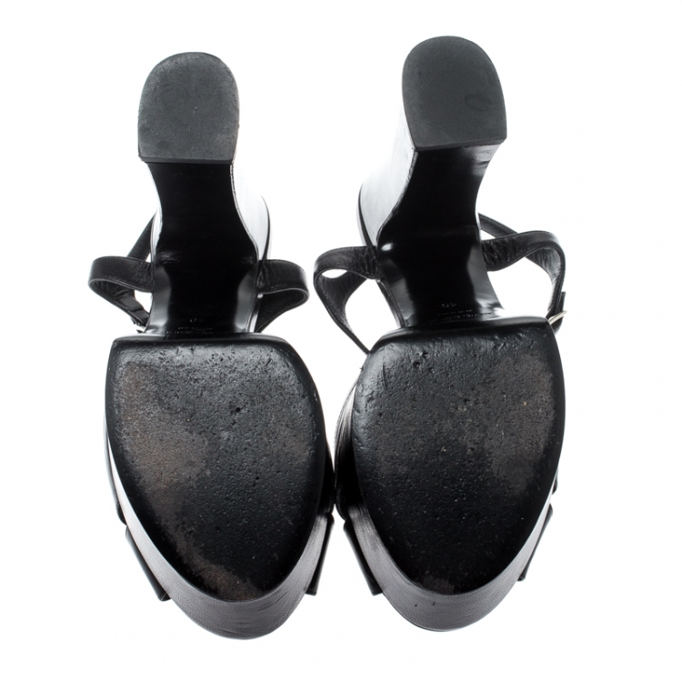 Pre Owned Saint Laurent Paris Black Leather Candy Ankle Strap Platform Sandals Size 40