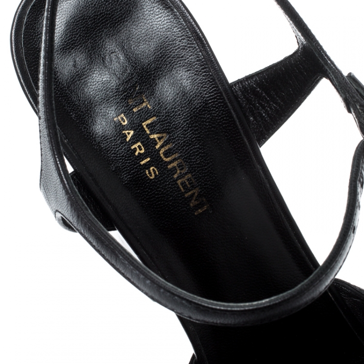 Pre Owned Saint Laurent Paris Black Leather Candy Ankle Strap Platform Sandals Size 40