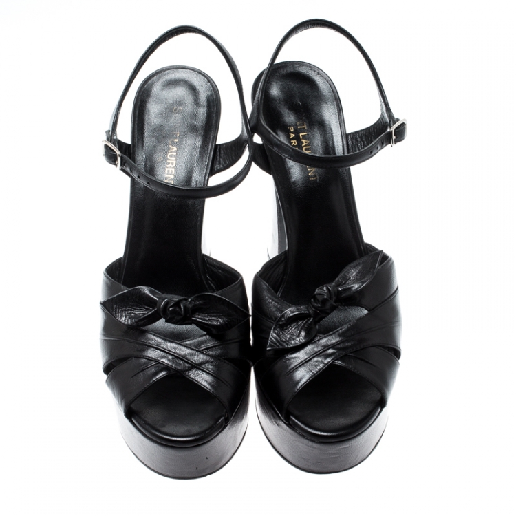 Pre Owned Saint Laurent Paris Black Leather Candy Ankle Strap Platform Sandals Size 40