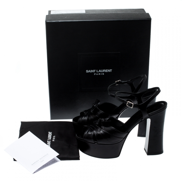 Pre Owned Saint Laurent Paris Black Leather Candy Ankle Strap Platform Sandals Size 40