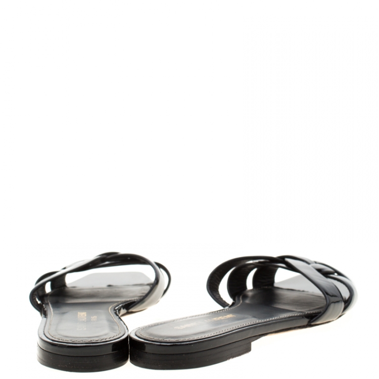 Pre Owned Saint Laurent Paris Black Patent Leather Tribute Flats 37