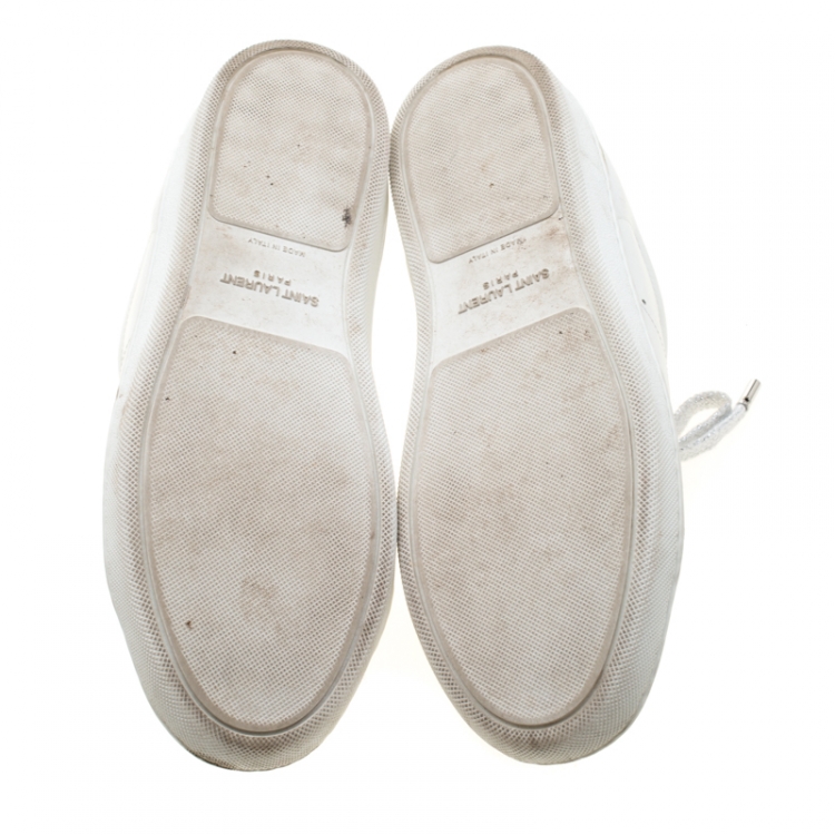 Pre Owned Saint Laurent Paris White Leather Classic Lips Low Top Sneakers Size 36.5