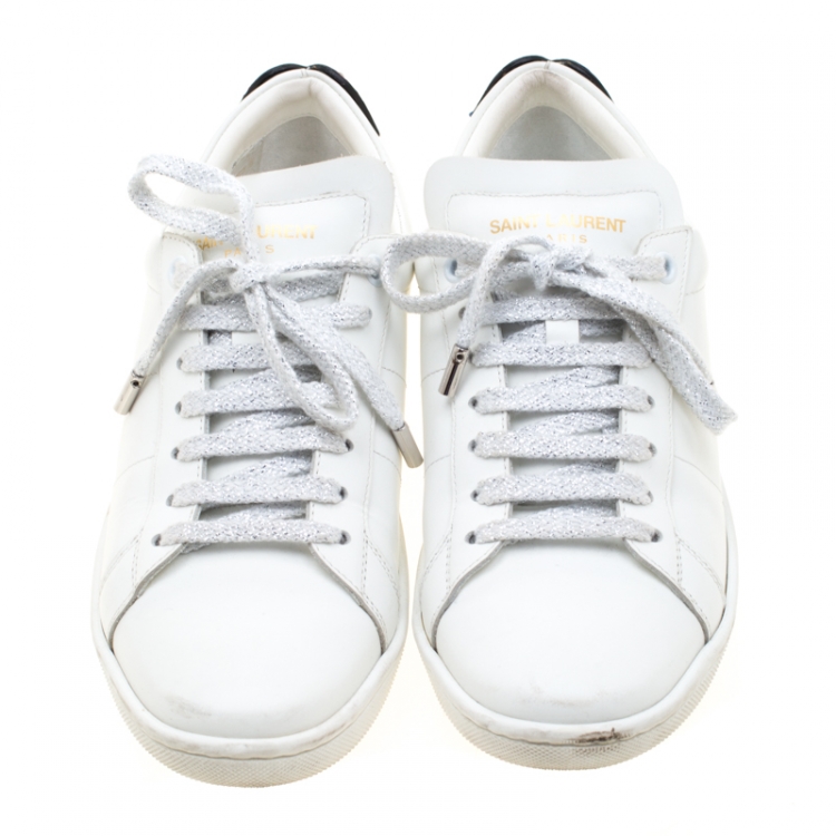 Pre Owned Saint Laurent Paris White Leather Classic Lips Low Top Sneakers Size 36.5