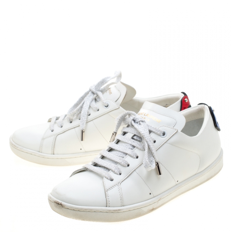 Pre Owned Saint Laurent Paris White Leather Classic Lips Low Top Sneakers Size 36.5